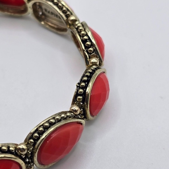 Napier Stretch Bracelet Facet Pink‎ Tear Drops Gold Tone Boho Elegant Preppy - Picture 5 of 9